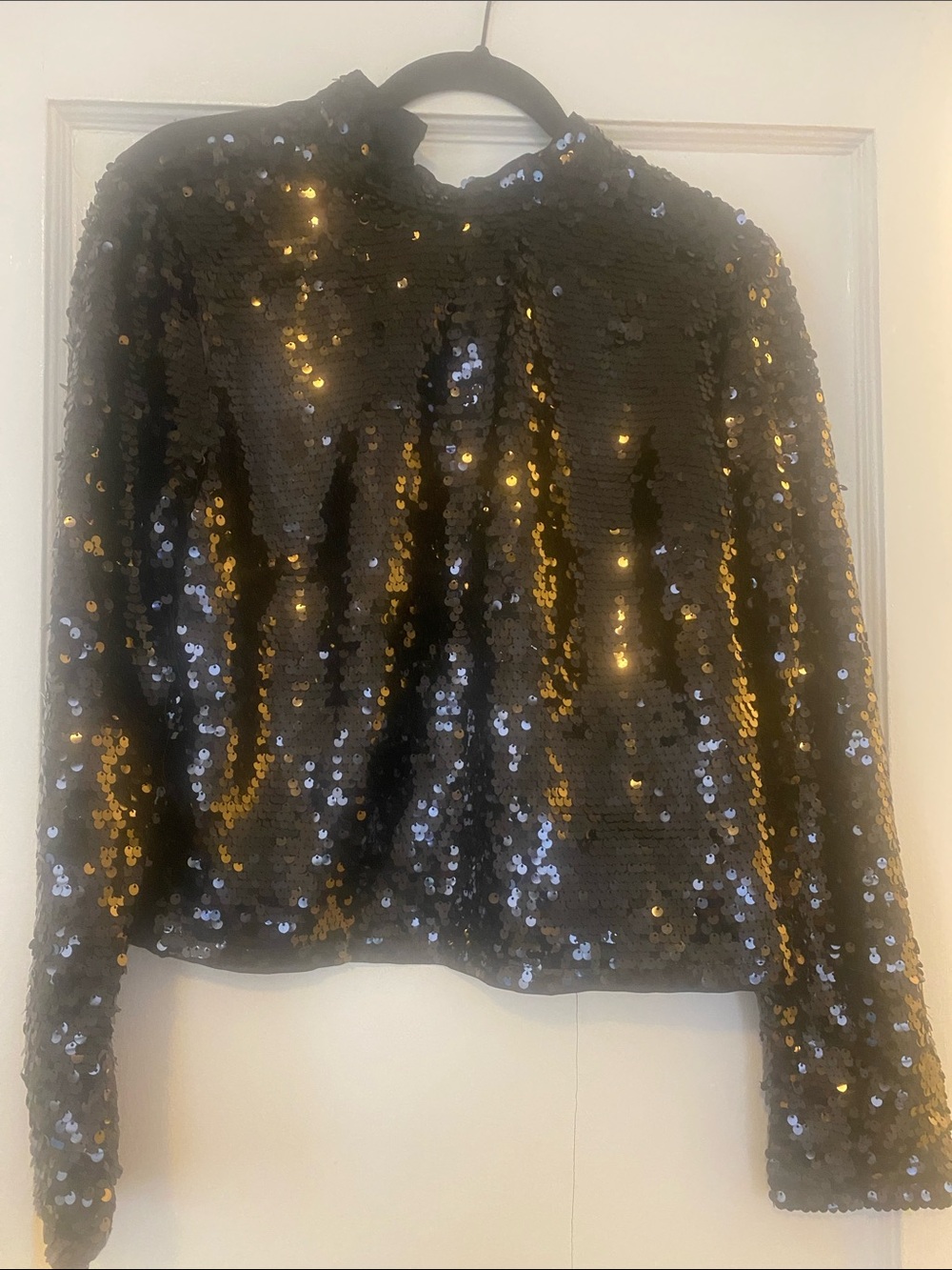 Divided Black Sequin Long-Sleeve Top